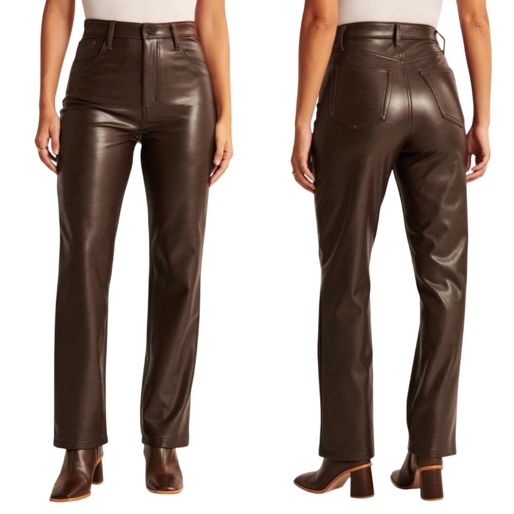 Abercrombie & Fitch The 90s Straight Ultra High Rise Faux Leather Pants 29 8 - Picture 2 of 10